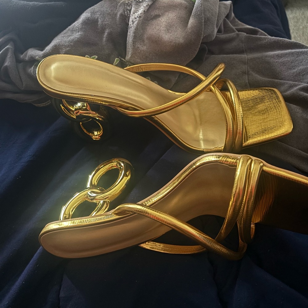 SHEIN Gold Strappy Heels with Unique Design